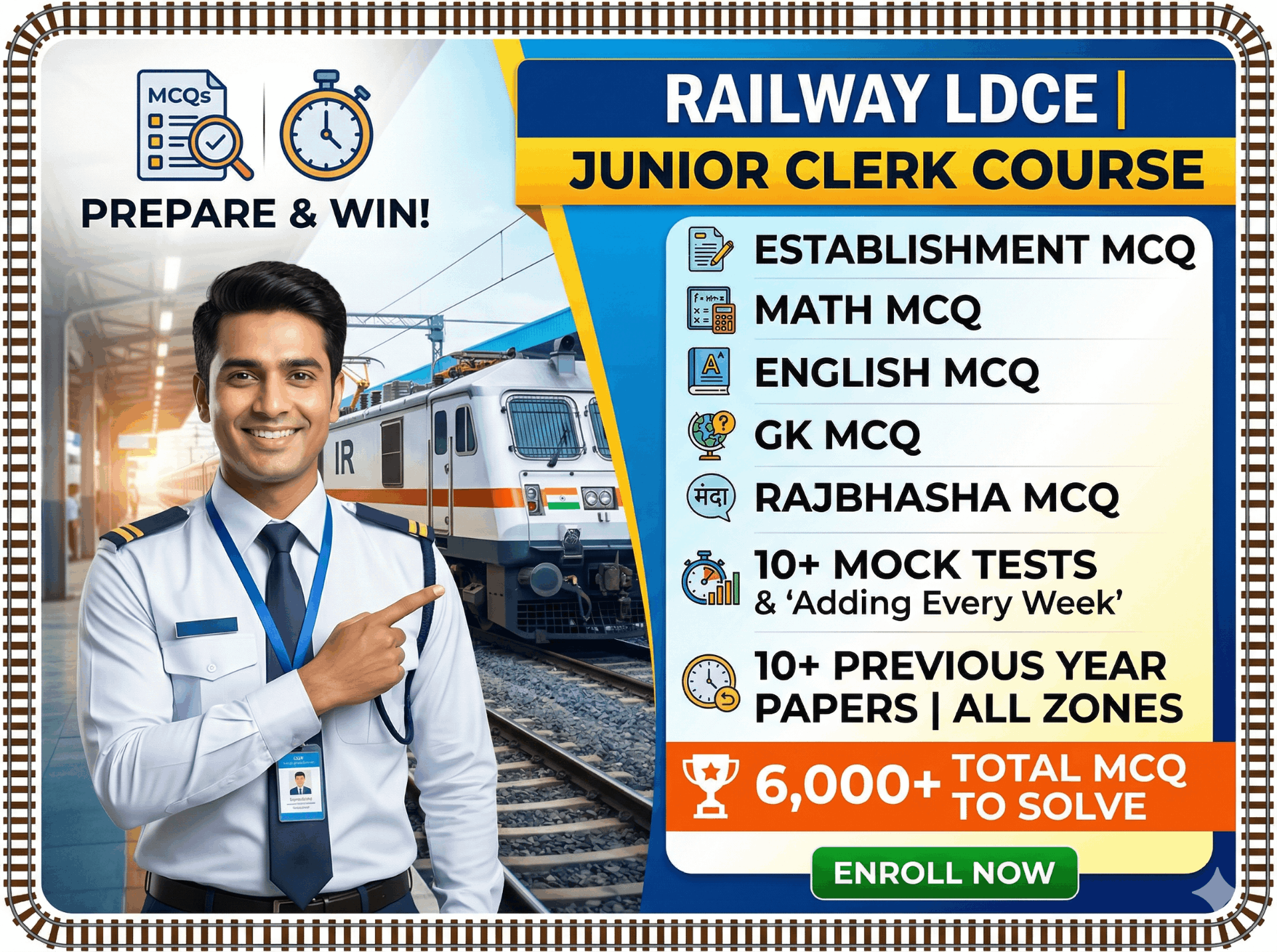 Junior Clerk Railway LDCE test series poster